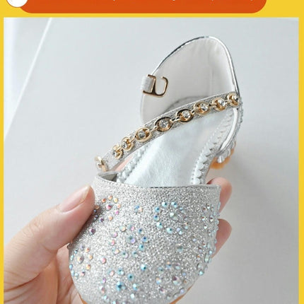 Girls Sparkle Dance Heel Princess Shoes Glitter Party Wedding Pumps