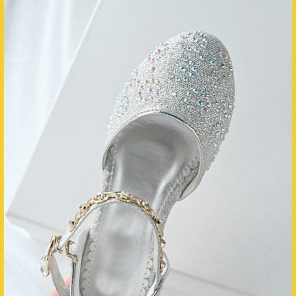 Girls Sparkle Dance Heel Princess Shoes Glitter Party Wedding Pumps
