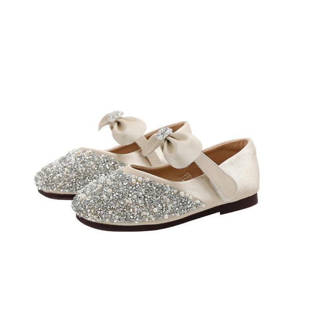 Girls Low Heel Princess Shoes Wedding Party Faux Leather Shoes