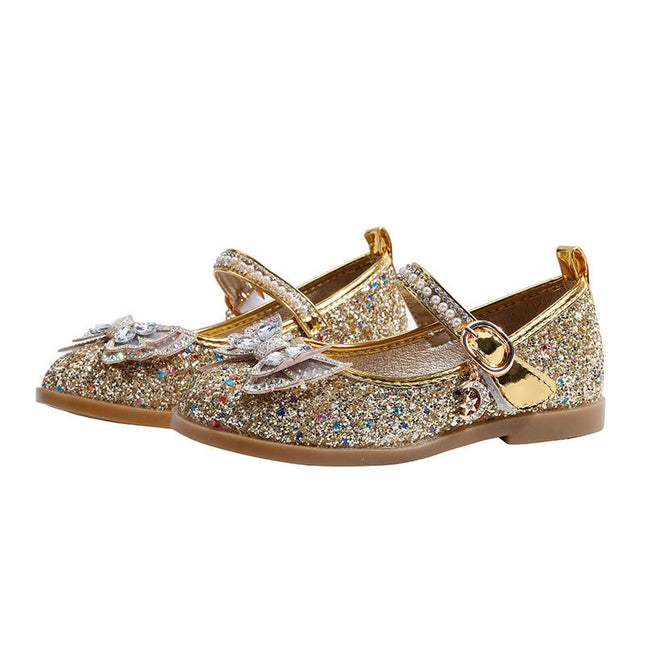 Girls Dress Shoes Wedding Flower Girl Low Heels Glitter Princess Shoes