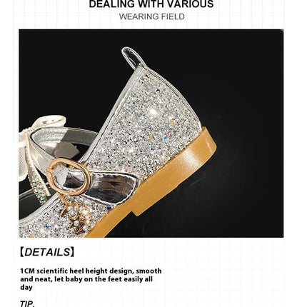 Girl Shoes with Low Heel Rhinestones Ballerina Flats Princess Shoes