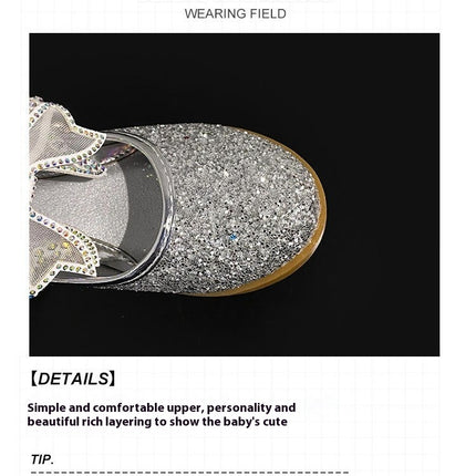Girl Shoes with Low Heel Rhinestones Ballerina Flats Princess Shoes