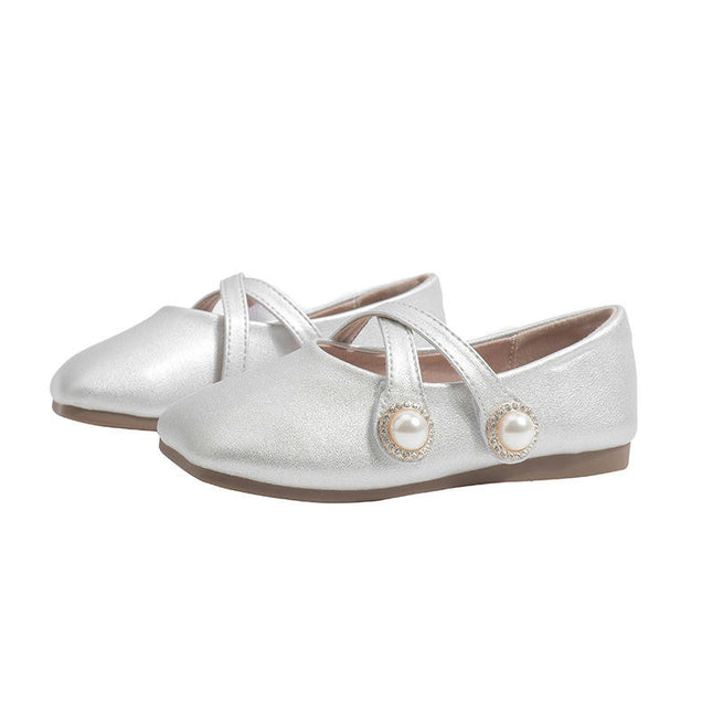 Girls Classic Retro Cozy Flattering Pearls Soft Flat Princess Shoes
