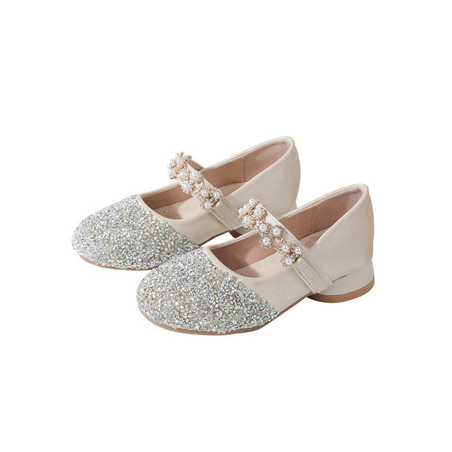 Girls High Heels Mary Jane Shoes Sparkly Party Rhinestone Faux Leather Shoes