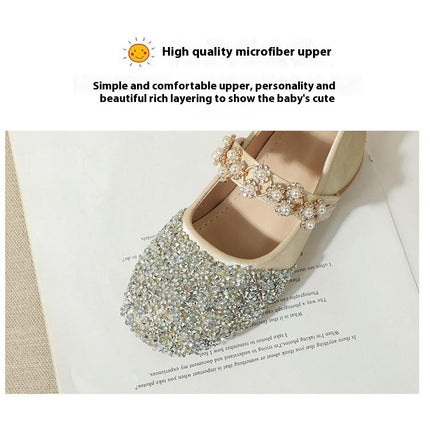 Girls High Heels Mary Jane Shoes Sparkly Party Rhinestone Faux Leather Shoes