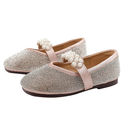 Little Girls Dress Shoes Rhinestone Party Wedding Flats Faux Leather Shoes