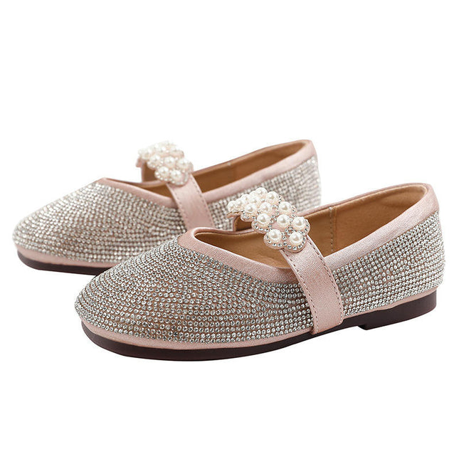 Little Girls Dress Shoes Rhinestone Party Wedding Flats Faux Leather Shoes
