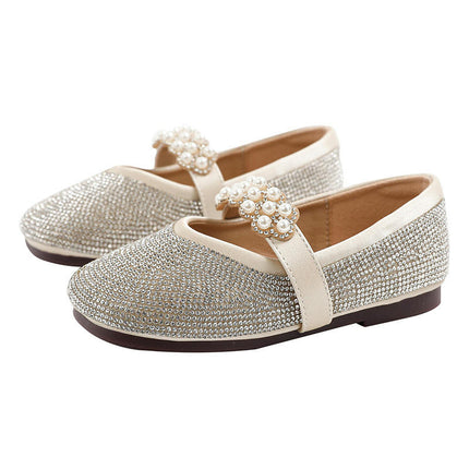 Little Girls Dress Shoes Rhinestone Party Wedding Flats Faux Leather Shoes