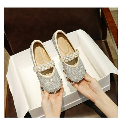 Little Girls Dress Shoes Rhinestone Party Wedding Flats Faux Leather Shoes