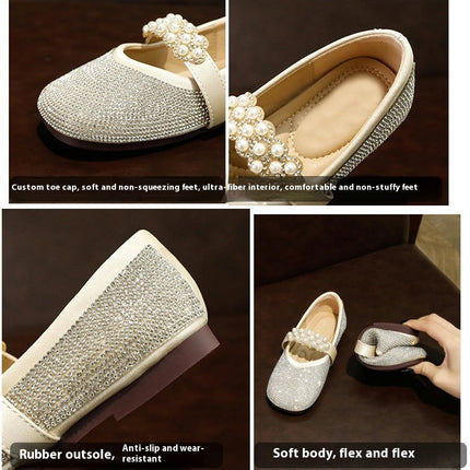 Little Girls Dress Shoes Rhinestone Party Wedding Flats Faux Leather Shoes