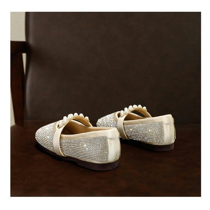 Little Girls Dress Shoes Rhinestone Party Wedding Flats Faux Leather Shoes