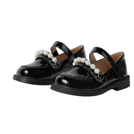 Girls Dress Shoes with Pearls Mary Jane Flower Girl Flats Faux Leather Shoes