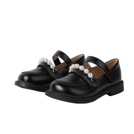 Girls Dress Shoes with Pearls Mary Jane Flower Girl Flats Faux Leather Shoes