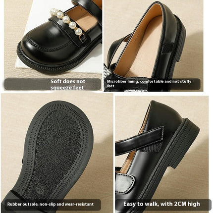 Girls Dress Shoes with Pearls Mary Jane Flower Girl Flats Faux Leather Shoes