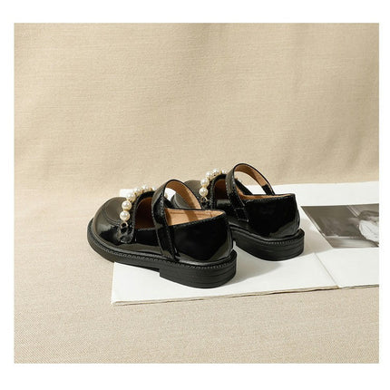 Girls Dress Shoes with Pearls Mary Jane Flower Girl Flats Faux Leather Shoes