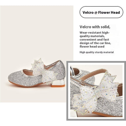 Girls Shiny Sequin Fashion Cute Bow Wedding Party Princess High Heels Faux Leather Shoes