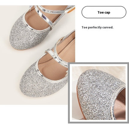 Girls Shiny Sequin Fashion Cute Bow Wedding Party Princess High Heels Faux Leather Shoes