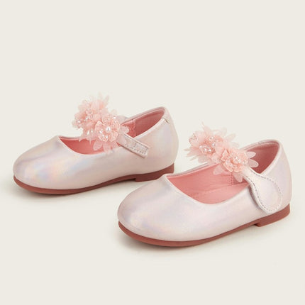 Girls Faux Leather Shoes Low Heel Flower Wedding Party Dress Shoes