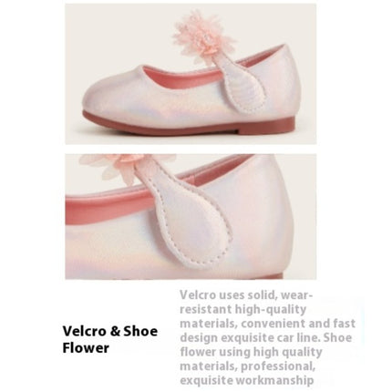 Girls Faux Leather Shoes Low Heel Flower Wedding Party Dress Shoes