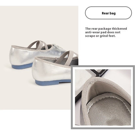Girls Round Toe Flat Elastic Strap Comfortable Flats Faux Leather Princess Shoes