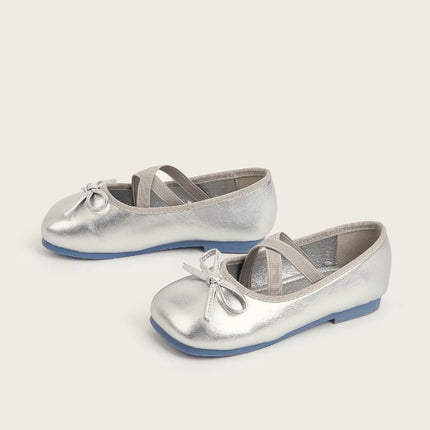 Girls Round Toe Flat Elastic Strap Comfortable Flats Faux Leather Princess Shoes