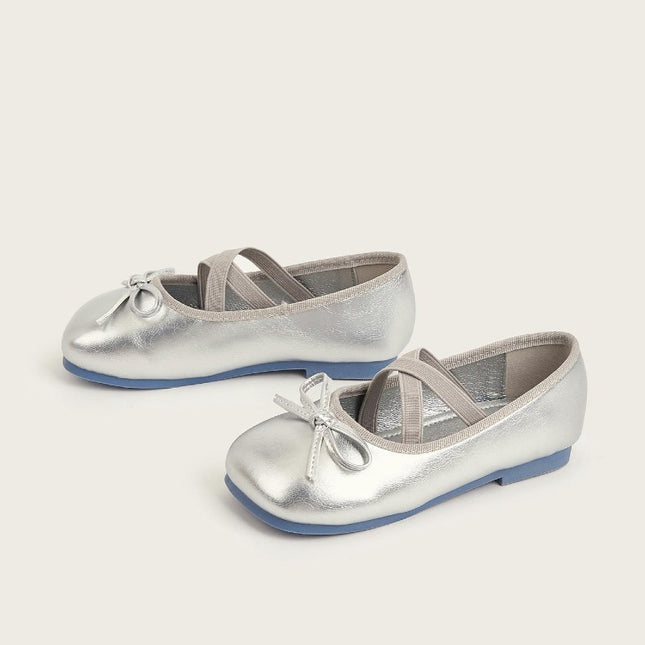 Girls Round Toe Flat Elastic Strap Comfortable Flats Faux Leather Princess Shoes