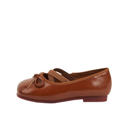 Girls Round Toe Flat Elastic Strap Comfortable Flats Faux Leather Princess Shoes