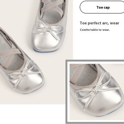 Girls Round Toe Flat Elastic Strap Comfortable Flats Faux Leather Princess Shoes