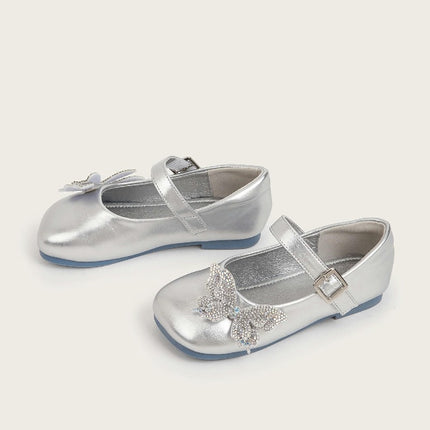 Flower Girls Faux Leather Princess Shoes Casual Mary Janes Cute Butterfly Flats Shoes