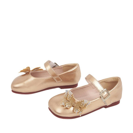 Flower Girls Faux Leather Princess Shoes Casual Mary Janes Cute Butterfly Flats Shoes