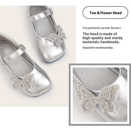 Flower Girls Faux Leather Princess Shoes Casual Mary Janes Cute Butterfly Flats Shoes