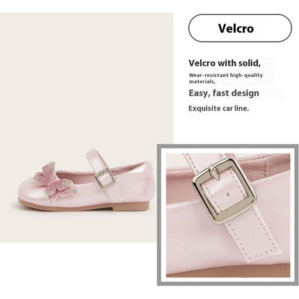 Flower Girls Faux Leather Princess Shoes Casual Mary Janes Cute Butterfly Flats Shoes