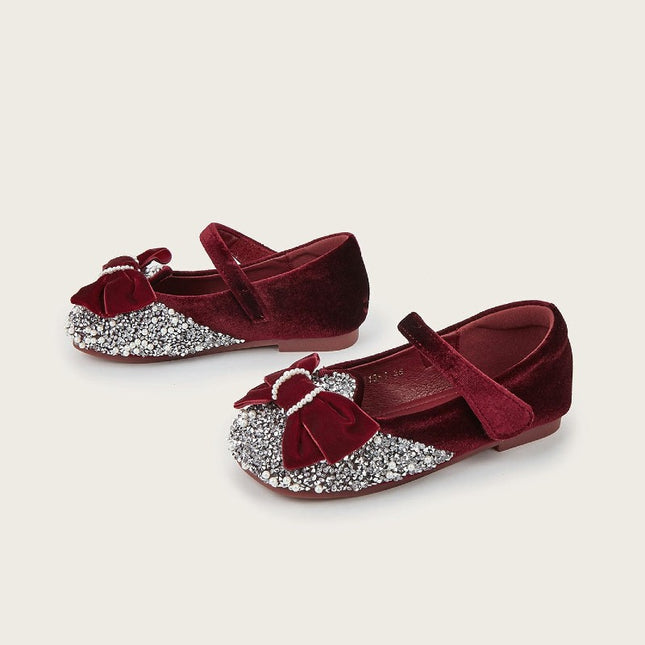 Little Girl Fashion Casual Princess Shoes Bow Flat Bottom Dress Shoes