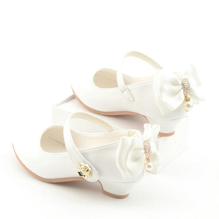 Girls Dress Shoes High Heels Flower Girl Glitter Bow Party Faux Leather Princess Shoes