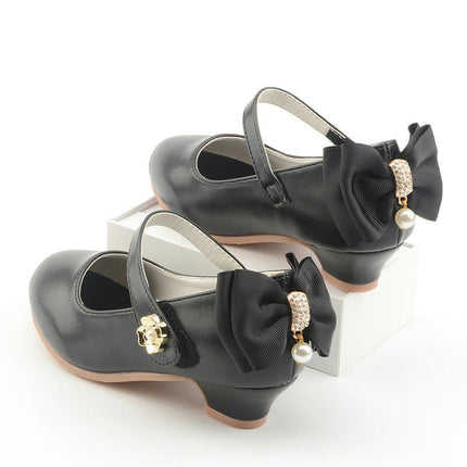 Girls Dress Shoes High Heels Flower Girl Glitter Bow Party Faux Leather Princess Shoes