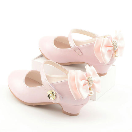 Girls Dress Shoes High Heels Flower Girl Glitter Bow Party Faux Leather Princess Shoes