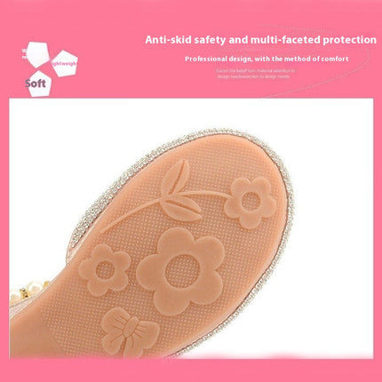 Girl Rhinestone Shiny Bowknot Faux Leather Princess Dress Shoes Crystal High Heels