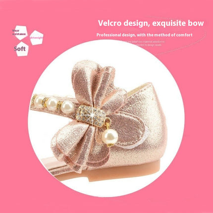 Girl Rhinestone Shiny Bowknot Faux Leather Princess Dress Shoes Crystal High Heels