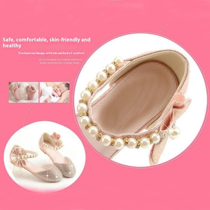 Girl Rhinestone Shiny Bowknot Faux Leather Princess Dress Shoes Crystal High Heels