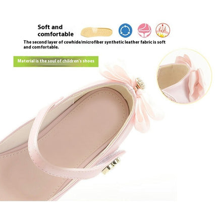 Girls Faux Leather Princess Shoes Cute Bow Wedding Party Dress Pump Flats