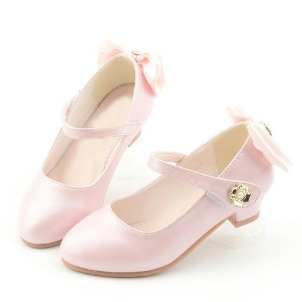 Girls Faux Leather Princess Shoes Cute Bow Wedding Party Dress Pump Flats
