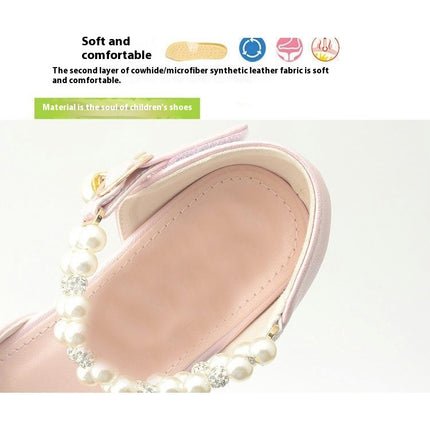 Girls Pearl Faux Leather Shoes Flower Girls Dress Shoes Party Wedding Shoes