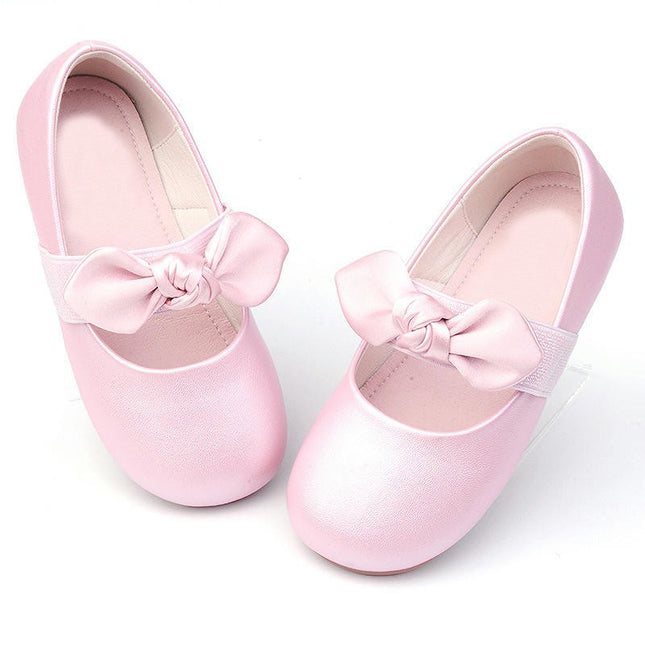 Fashion Girls Casual Faux Leather Shoes Flat Round Toe Cute Bow Princess Shoe