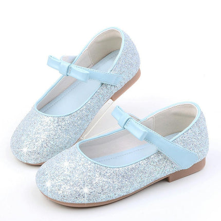 Little Girls Mary Jane Faux Leather Rhinestone Studded Bow Flat Dress Shoes