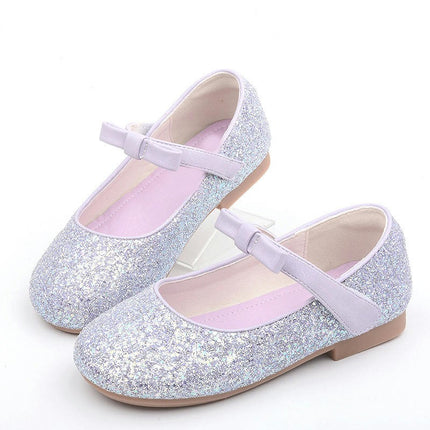 Little Girls Mary Jane Faux Leather Rhinestone Studded Bow Flat Dress Shoes