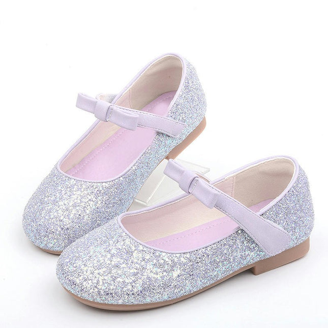 Little Girls Mary Jane Faux Leather Rhinestone Studded Bow Flat Dress Shoes
