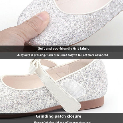 Little Girls Mary Jane Faux Leather Rhinestone Studded Bow Flat Dress Shoes