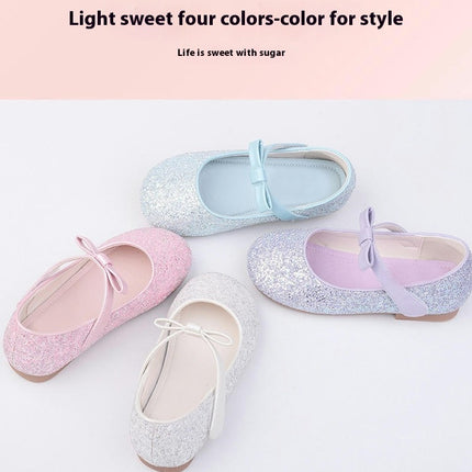Little Girls Mary Jane Faux Leather Rhinestone Studded Bow Flat Dress Shoes