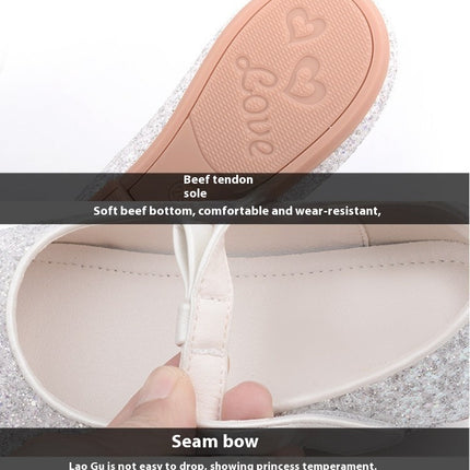 Little Girls Mary Jane Faux Leather Rhinestone Studded Bow Flat Dress Shoes