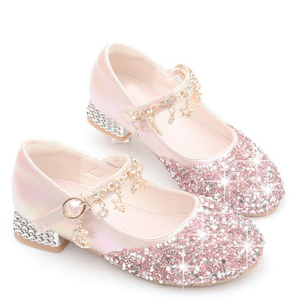 Little Girls Dress Shoes Glitter Party High Heels Princess Faux Leather Shoes